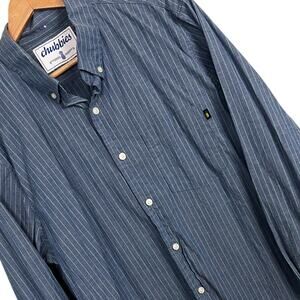 Chubbies Men’s L‎ Blue Green Striped Long Sleeve Button Down Shirt Casual Preppy